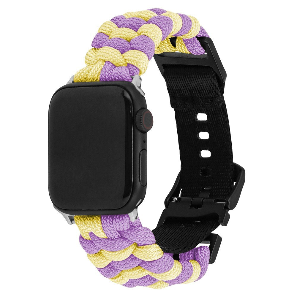 Apple Watch (42/44/SE/45/46/49mm) EIDERWOOD Flettet Nylon Reim - Gul / Lilla