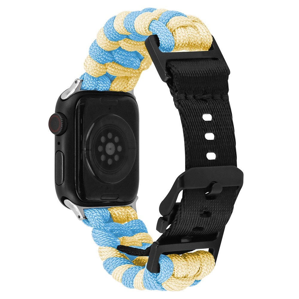 Apple Watch (42/44/SE/45/46/49mm) EIDERWOOD Flettet Nylon Reim - Blå / Gul
