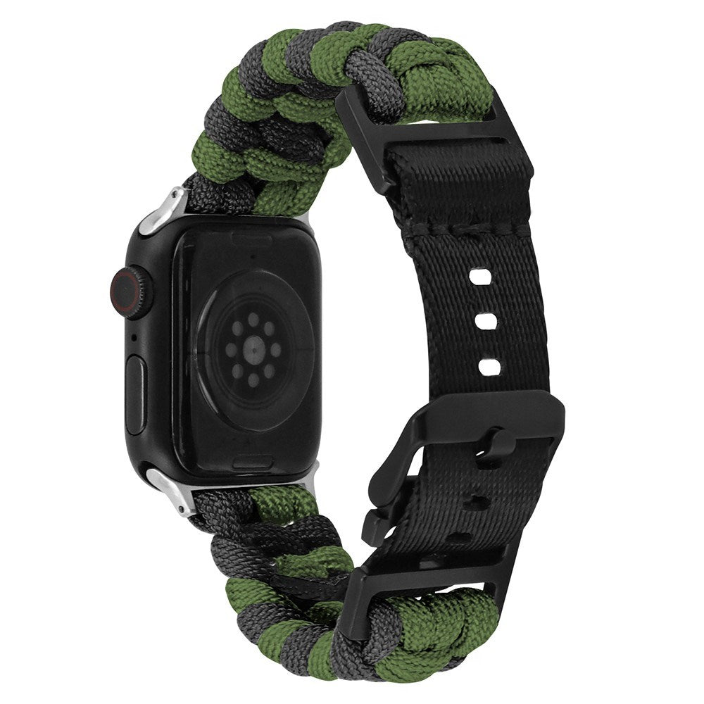 Apple Watch (42/44/SE/45/46/49mm) EIDERWOOD Flettet Nylon Reim - Grønn / Svart