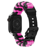 Apple Watch (42/44/SE/45/46/49mm) EIDERWOOD Flettet Nylon Reim - Svart / Rosa