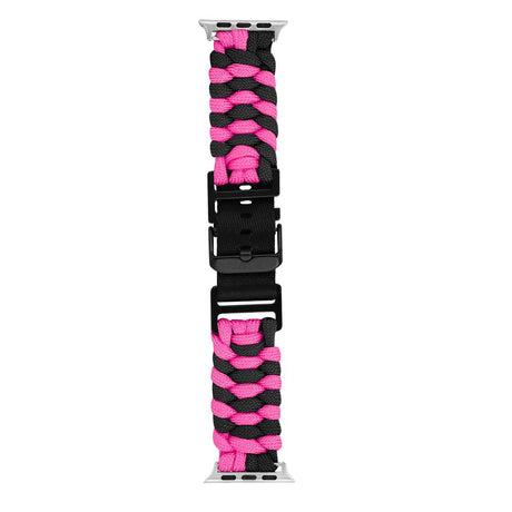 Apple Watch (42/44/SE/45/46/49mm) EIDERWOOD Flettet Nylon Reim - Svart / Rosa