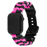 Apple Watch (42/44/SE/45/46/49mm) EIDERWOOD Flettet Nylon Reim - Svart / Rosa