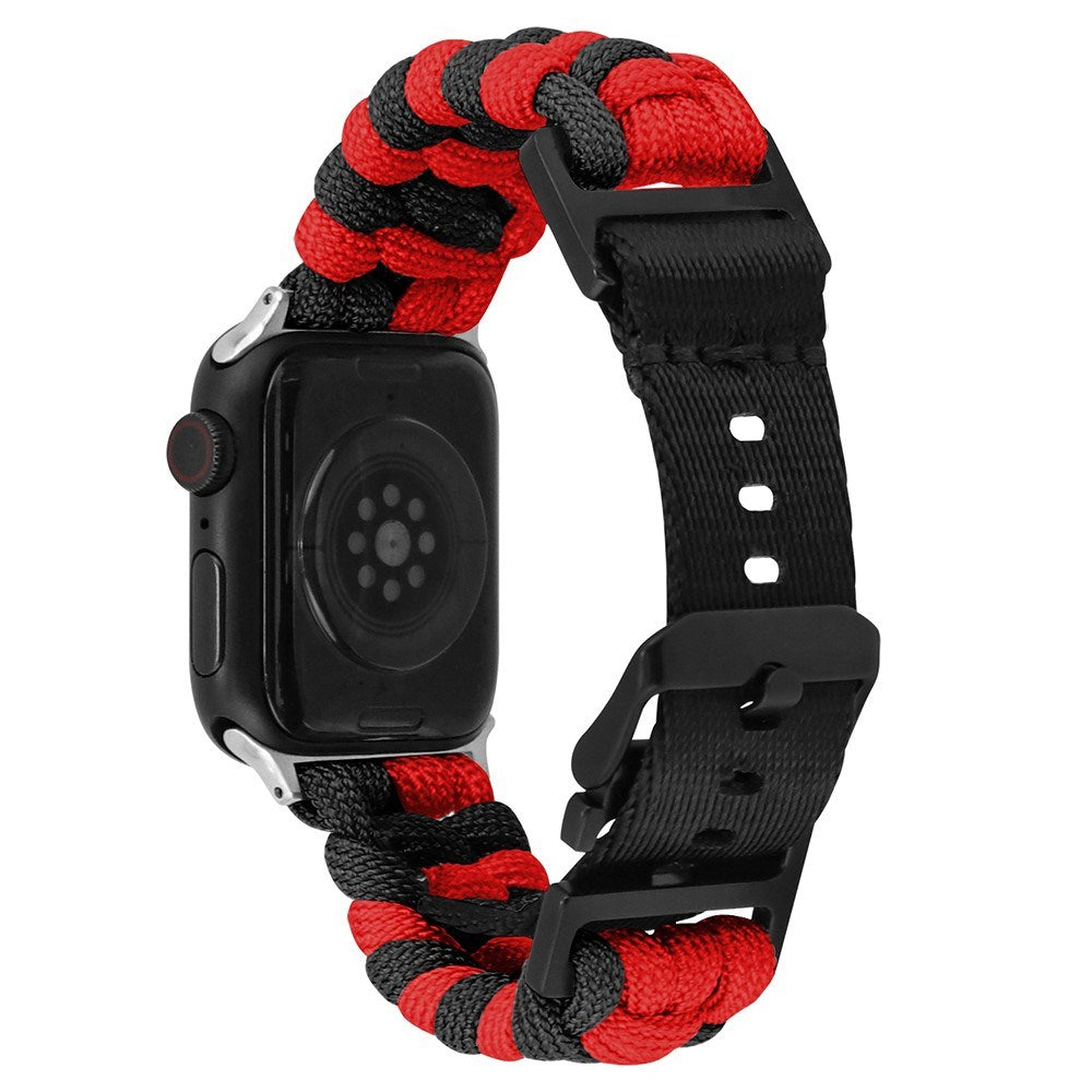 Apple Watch (42/44/SE/45/46/49mm) EIDERWOOD Flettet Nylon Reim - Rød / Svart