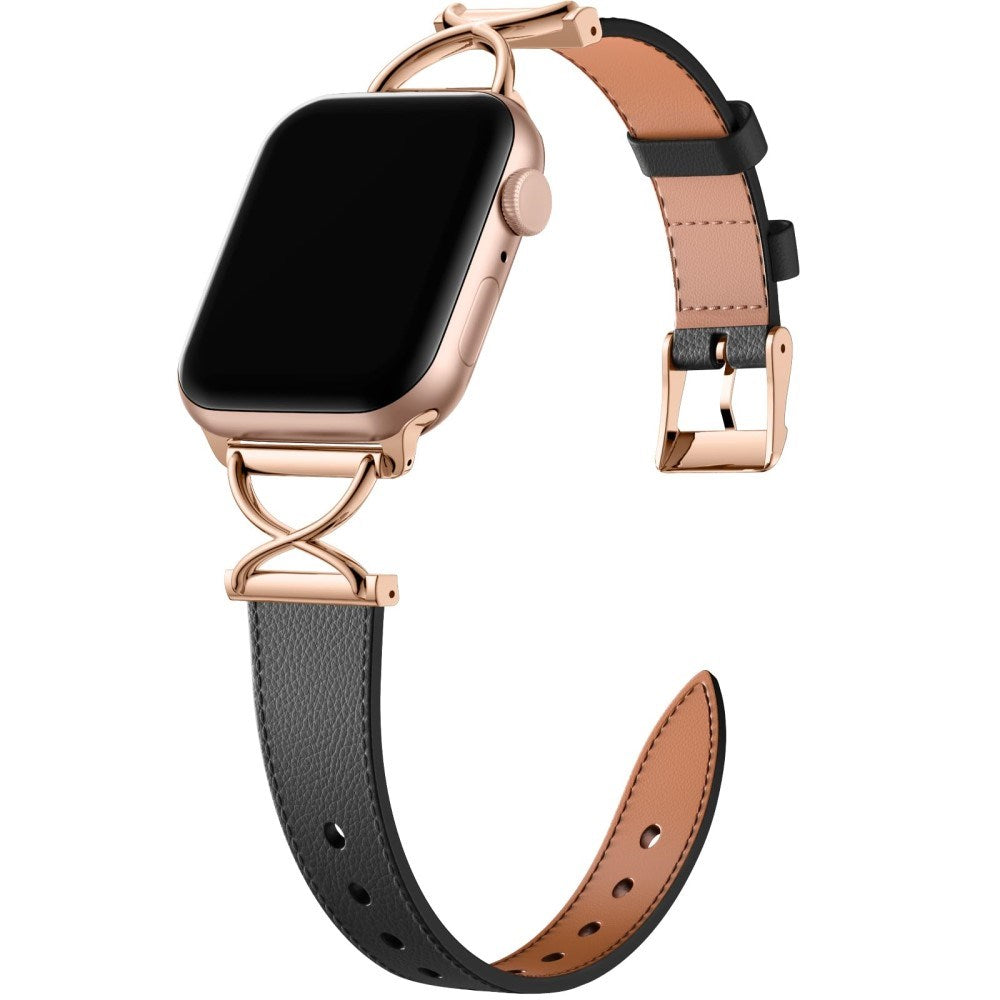 Apple Watch (38/40/SE/41/42mm) Nøytral kunstskinnrem - Svart / Rose Gold