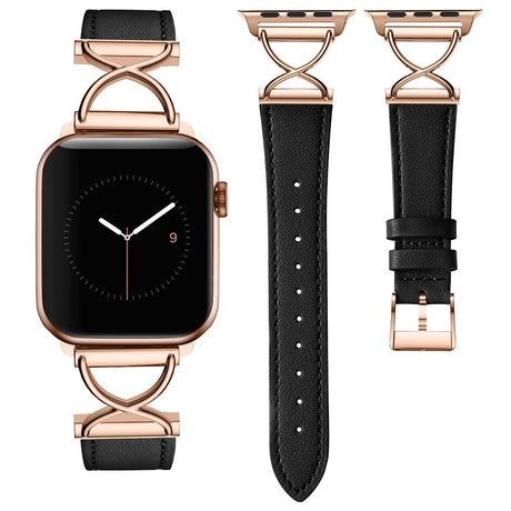 Apple Watch (38/40/SE/41/42mm) Nøytral kunstskinnrem - Svart / Rose Gold