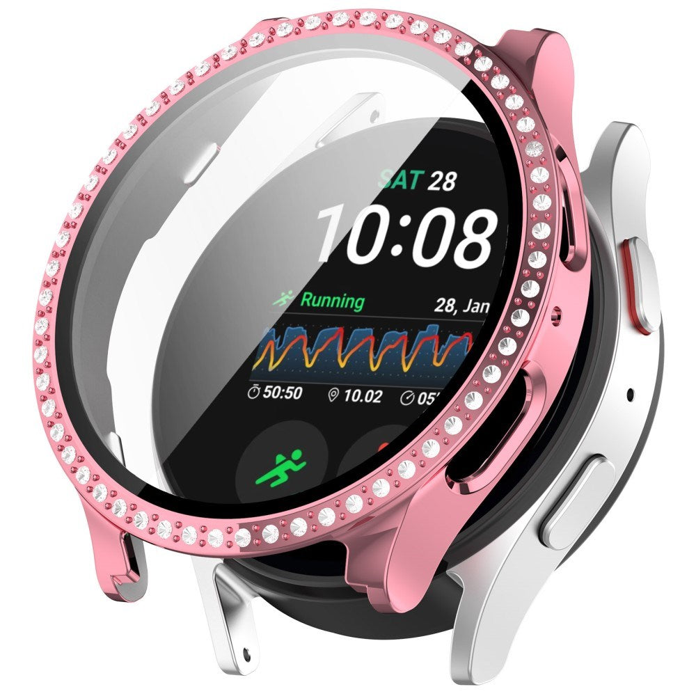 Samsung Galaxy Watch 7 (40mm) Deksel i Hardplast med Innebygd Skjermbeskytter - Rosa & Rhinsten