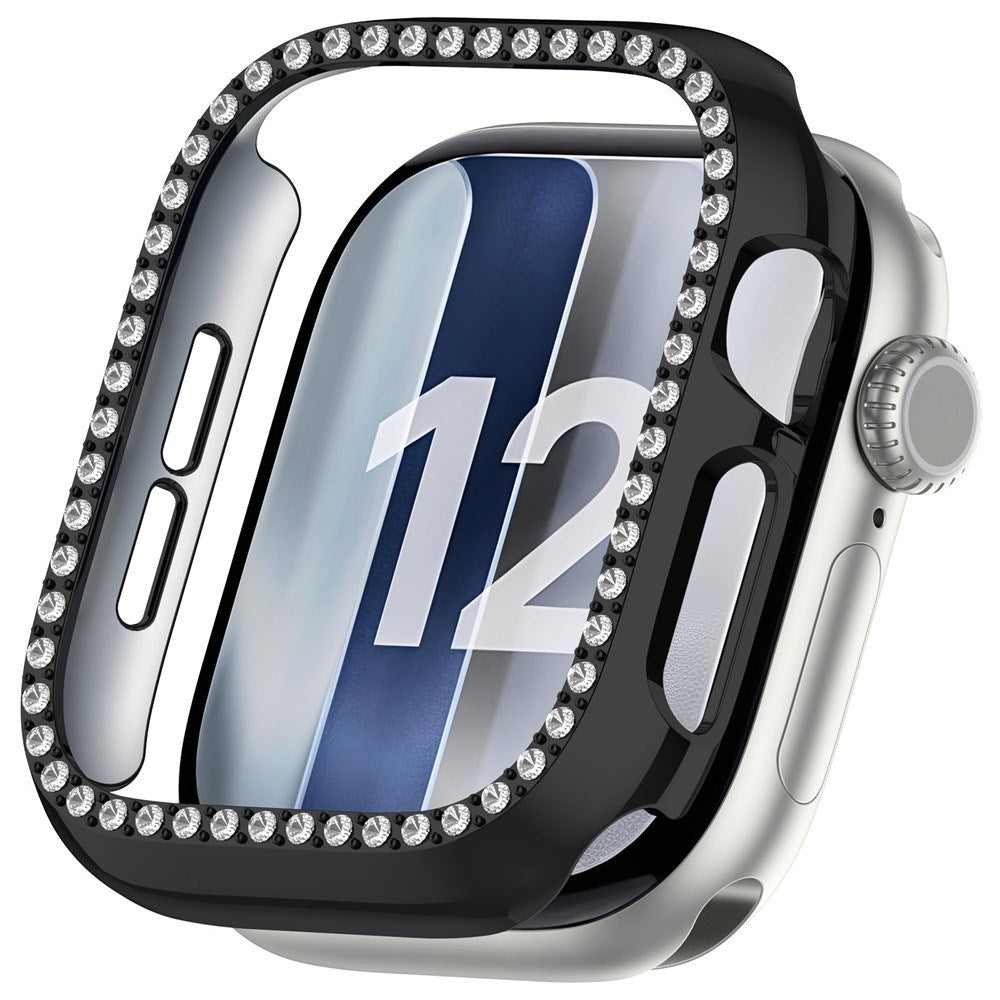 Apple Watch Series 12 (42mm) Hardt Plast Deksel - Svart & Rhinsten