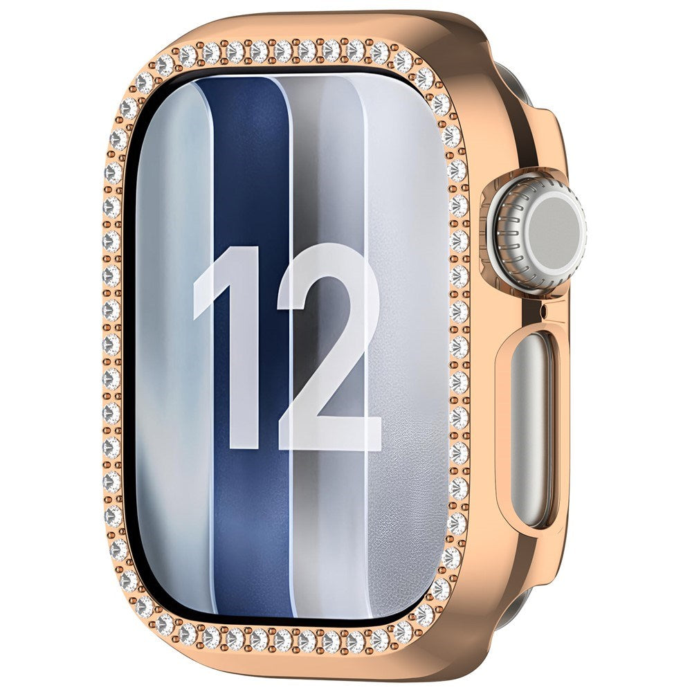 Apple Watch Series 12 (42mm) Hardt Plast Deksel - Rose Gold & Rhinsten