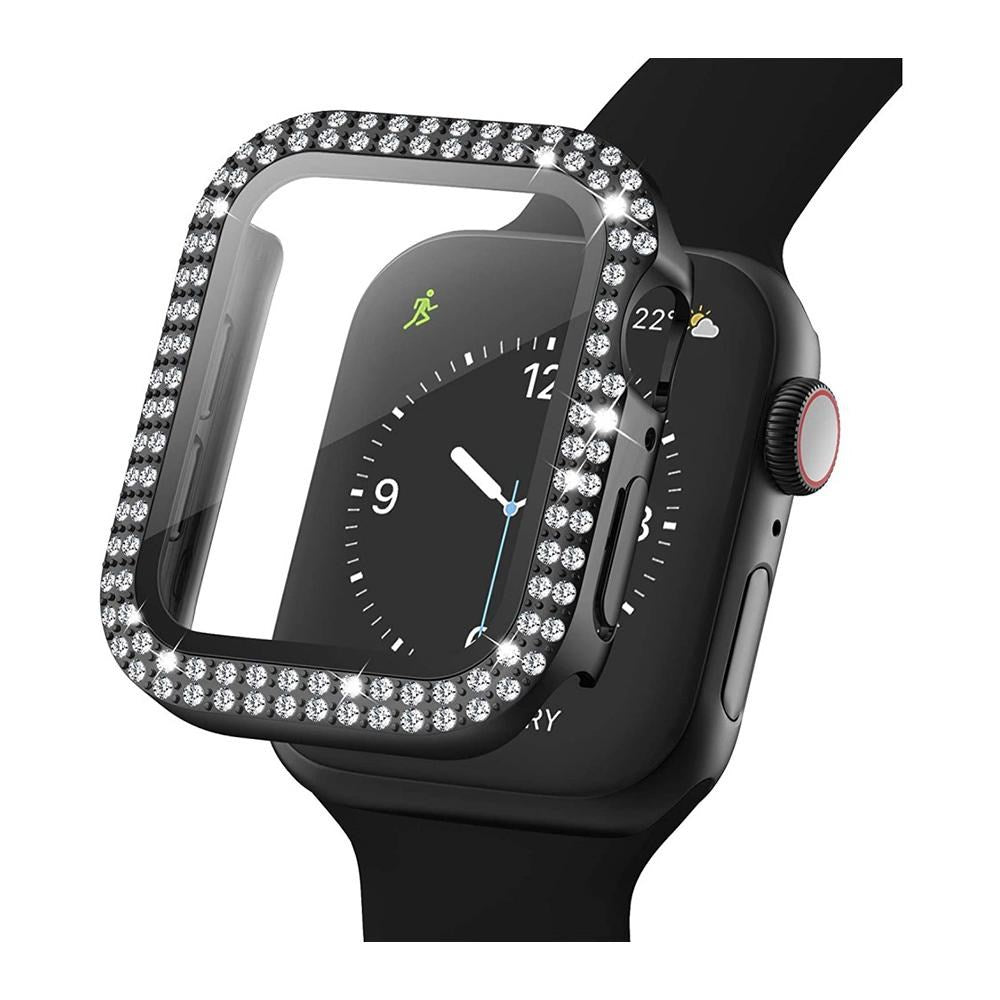 Apple Watch SE/6/5/4 (44mm) Deksel i Hardplast Med Innebygd Skjermbeskytter - Svart & Rhinsten