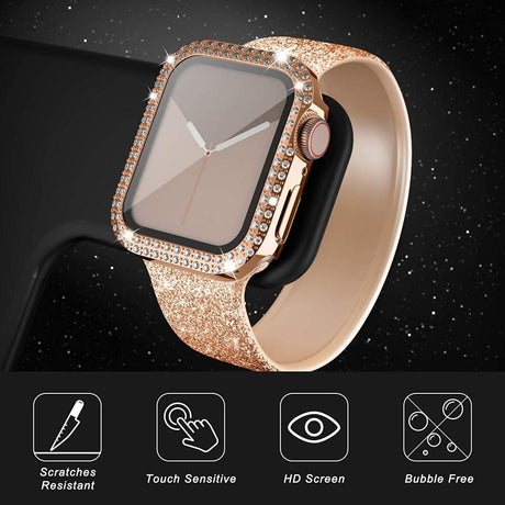 Apple Watch (38mm) Deksel i Hardplast Med Innebygd Skjermbeskytter - Rose Gold & Rhinsten