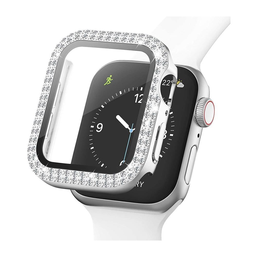 Apple Watch SE/6/5/4 (44mm) Deksel i Hardplast Med Innebygd Skjermbeskytter - Sølv & Rhinsten