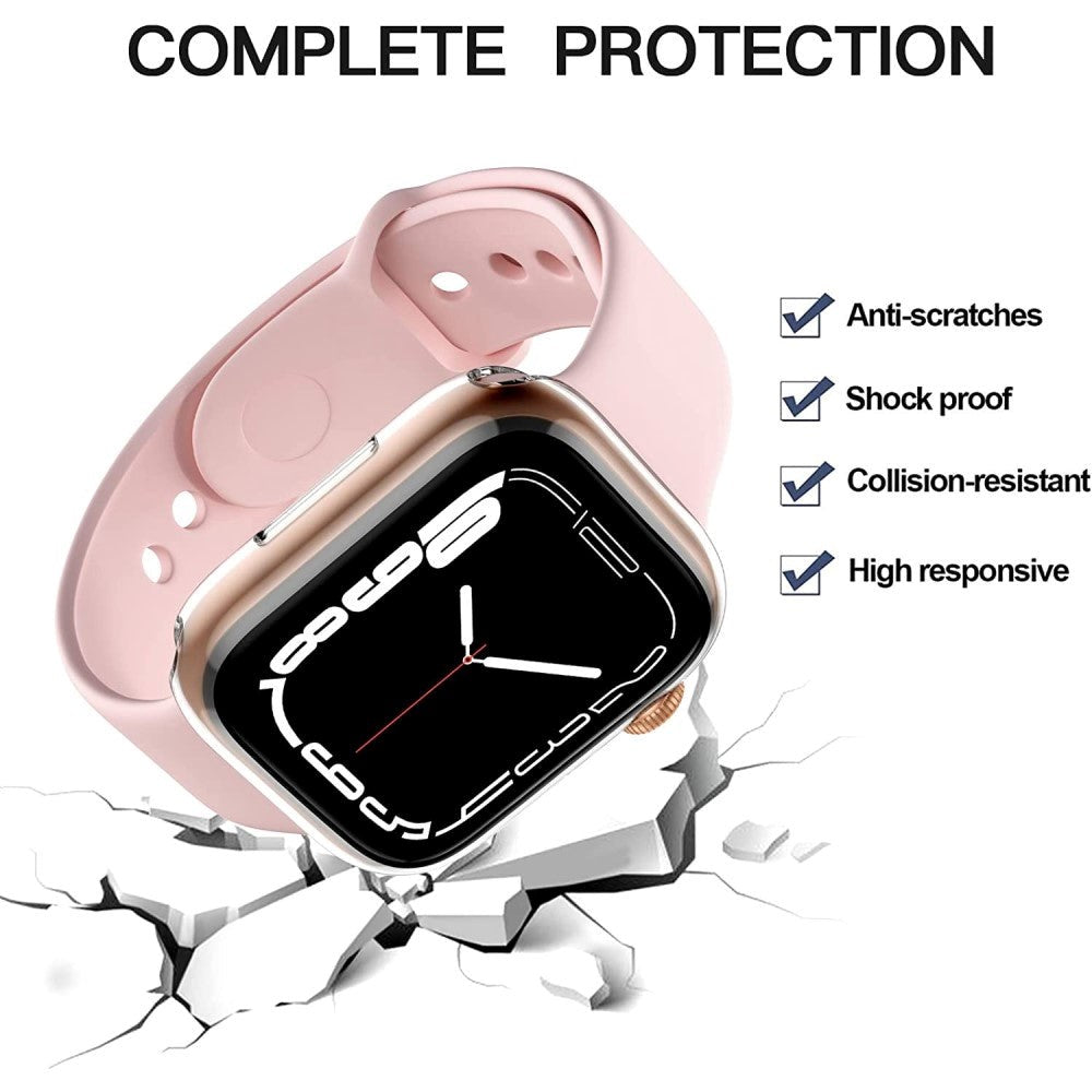 Apple Watch 9/8/7 (45mm) TPU Plast Deksel med innebygd Skjermbeskytter - Gjennomsiktig