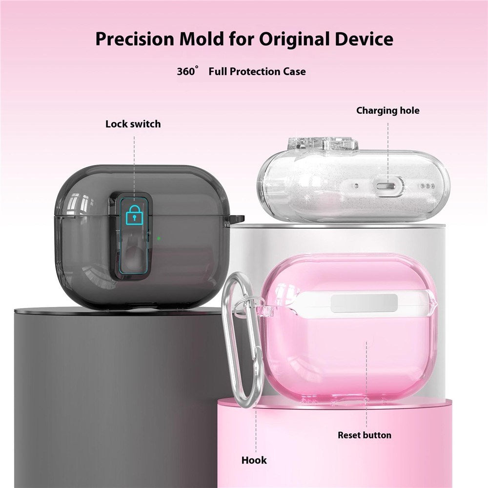 Apple AirPods Pro (3. gen.) Hybrid Plast Deksel m. Karabinkrok - Gjennomsiktig / Svart