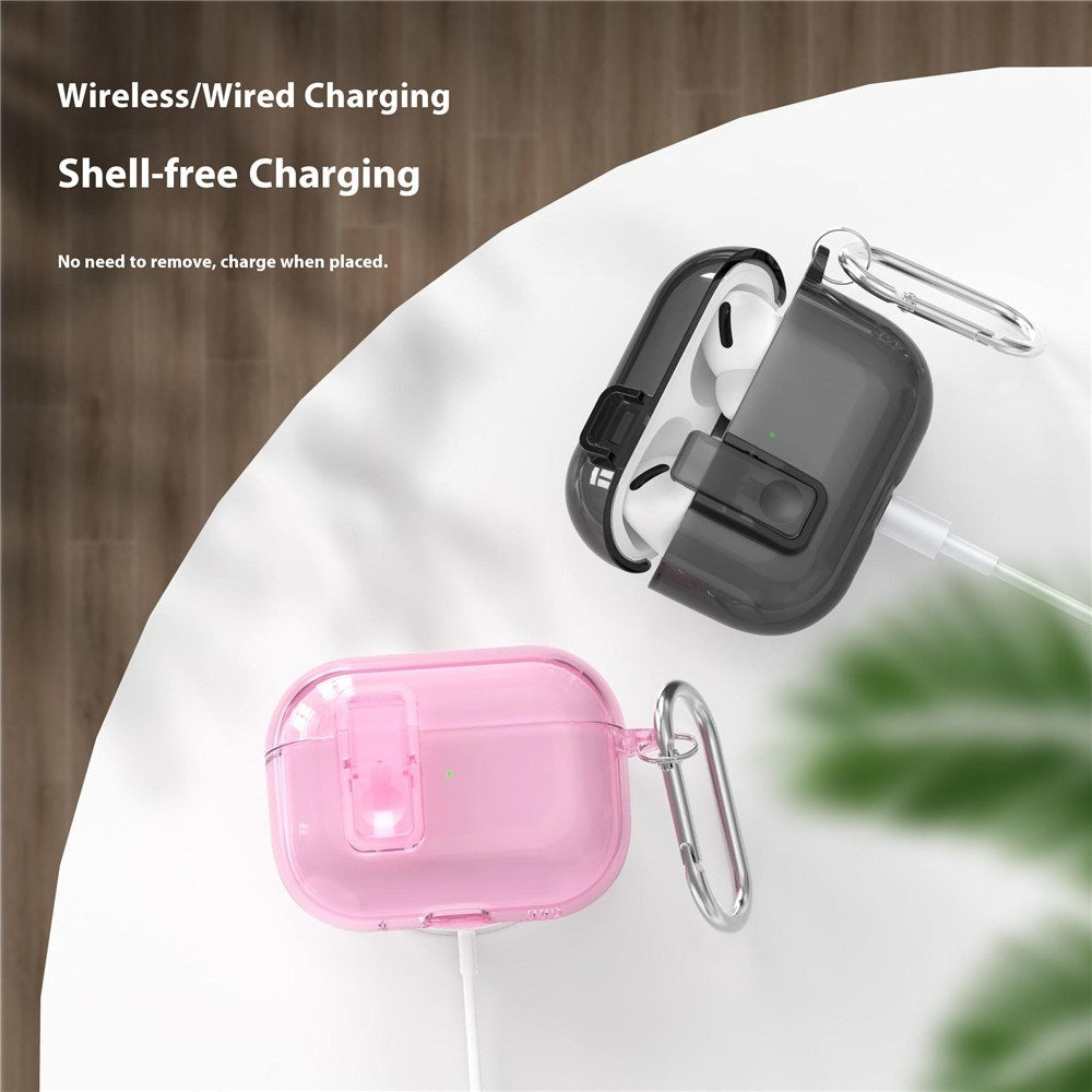 Apple AirPods Pro (3. gen.) Hybrid Plast Deksel m. Karabinkrok - Gjennomsiktig Glitter