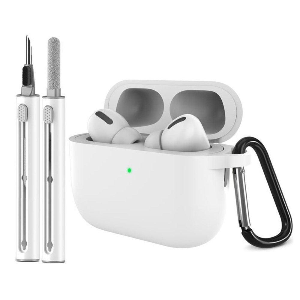 Apple AirPods Pro (3. gen.) Silikon Deksel m. Karabinkrok & Rengjøringspenn - White