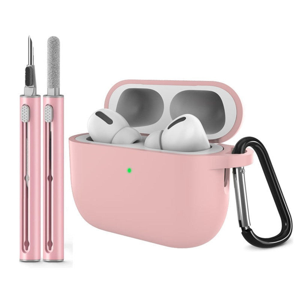 Apple AirPods Pro (3. gen.) Silikon Deksel m. Karabinkrok & Rengjøringspenn - Pink