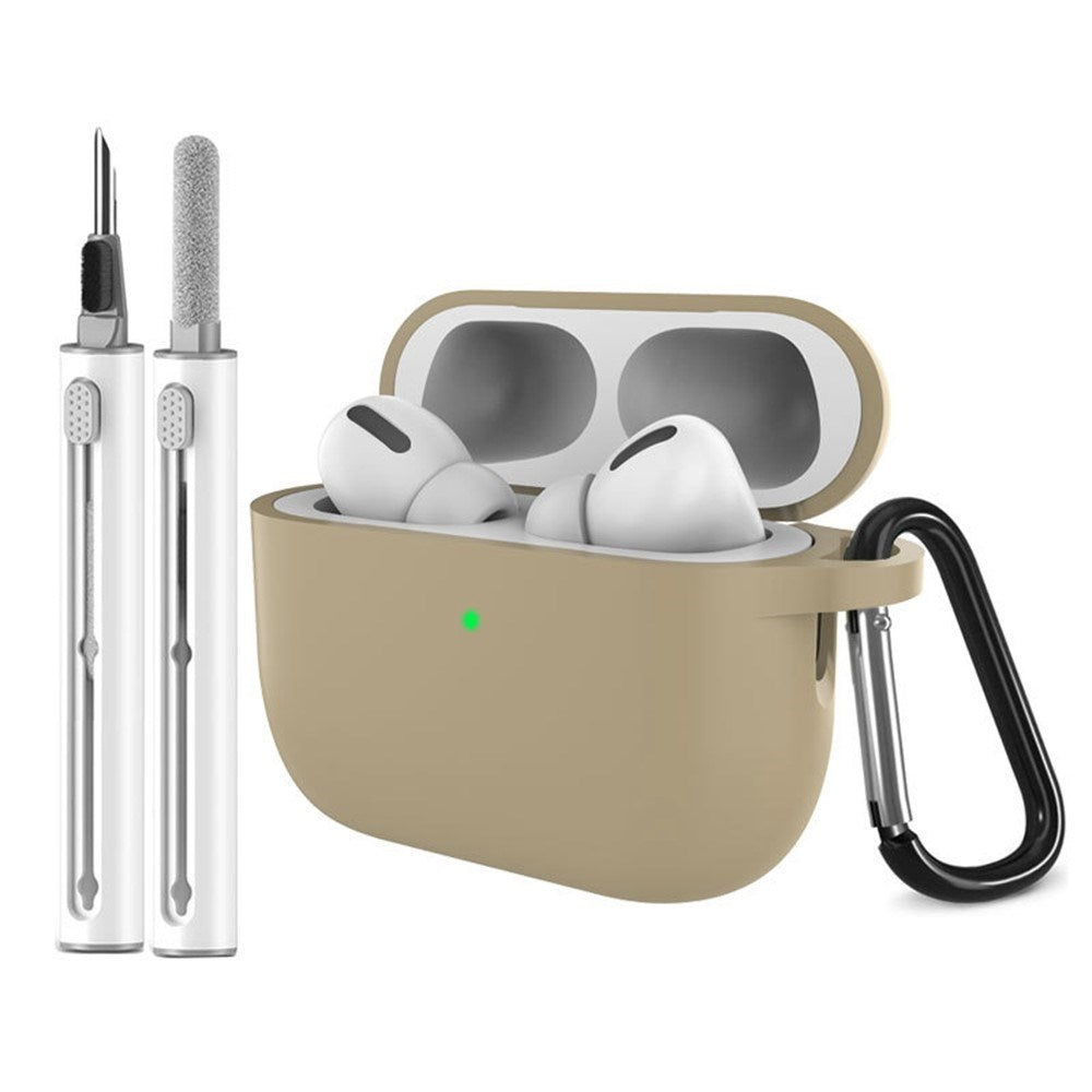 Apple AirPods Pro (3. gen.) Silikon Deksel m. Karabinkrok & Rengjøringspenn - Beige