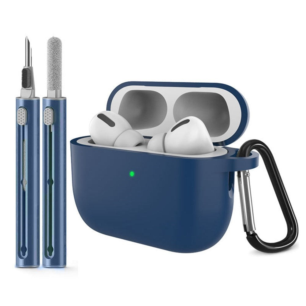 Apple AirPods Pro (3. gen.) Silikon Deksel m. Karabinkrok & Rengjøringspenn - Midnight Blue