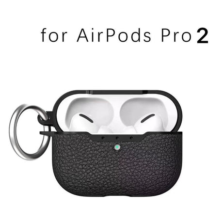 Apple AirPods Pro 2nd Gen (2022) Plastdeksel med Skinntekstur og Nøkkelring - Svart