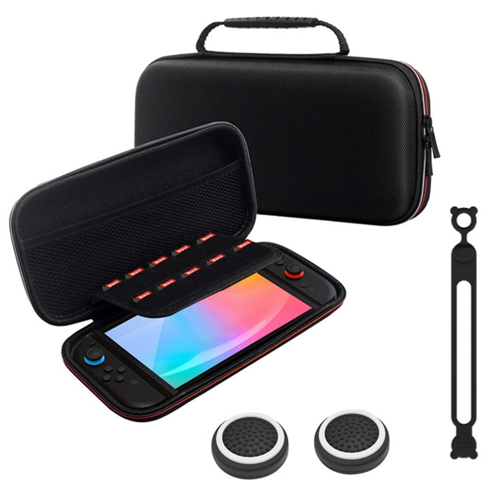 Nintendo Switch 2 Oppbevaringsveske m. Silikon Kabelbindere & Joystick Grip Caps - Svart / Rød / Hvit