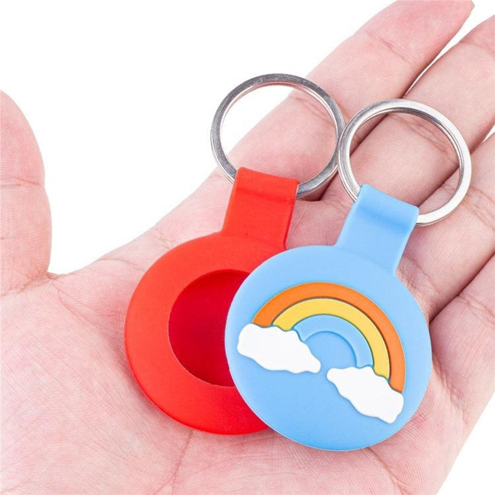 Apple AirTag Silikon Deksel med Karabinkrok – Blå Regnbue