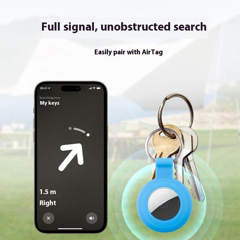 Apple AirTag Silikon Deksel med Karabinkrok – Blå Regnbue
