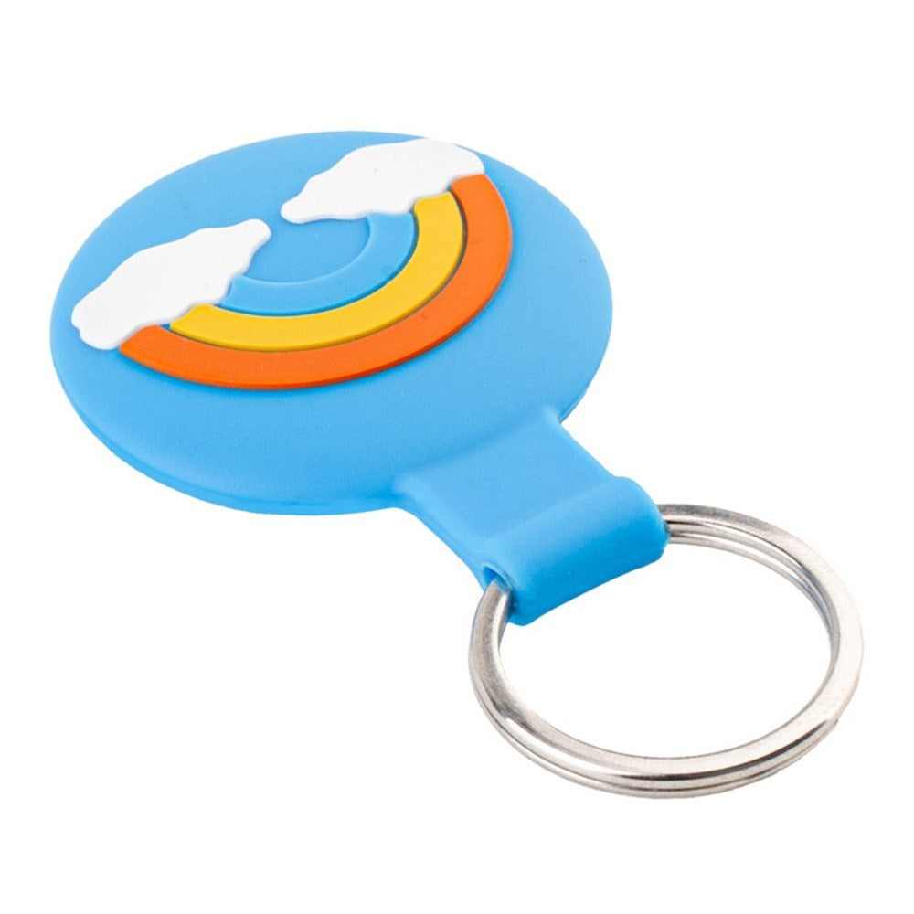 Apple AirTag Silikon Deksel med Karabinkrok – Blå Regnbue