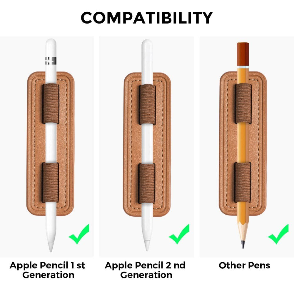 Apple Pencil Holder for Nettbrett i Kunstskinn Selvklebende - Brun