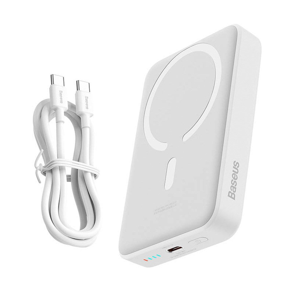 Baseus Mini 30W Magnetisk Powerbank med USB-C PD & Qi Trådløs Lading - 10 000 mAh - MagSafe Kompatibel - Hvid