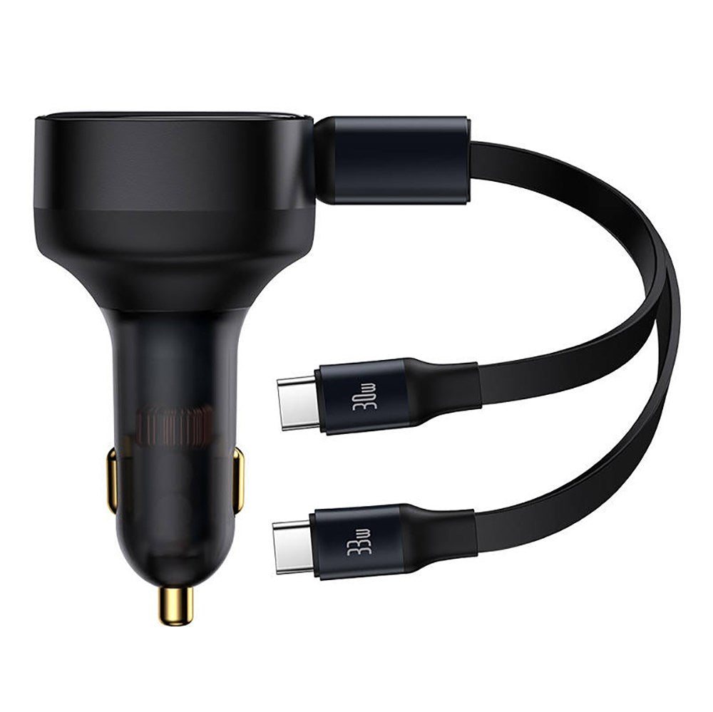 Baseus 33W Billader med 2 x Forlengbar USB-C-Kabel - Svart