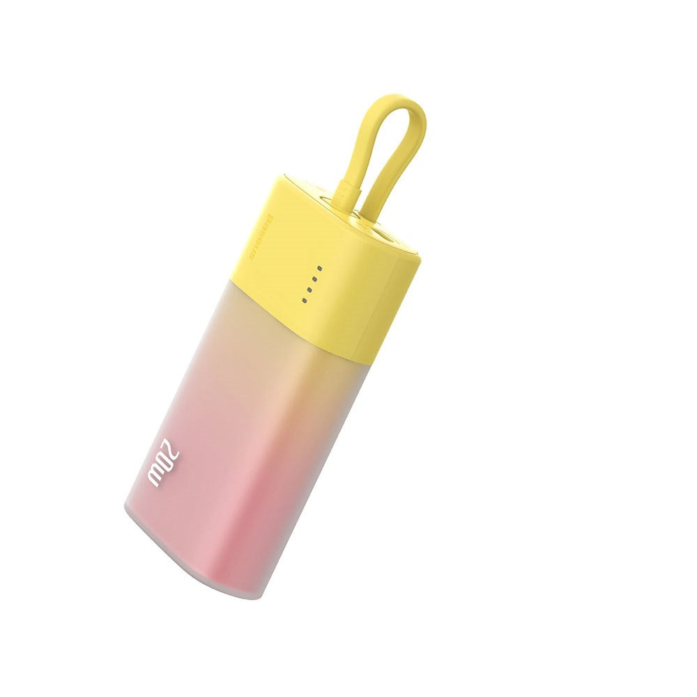 Baseus Popsicle 5200mAh Powerbank 20W med Innebygd Lightning Kabel - Rosa / Gul