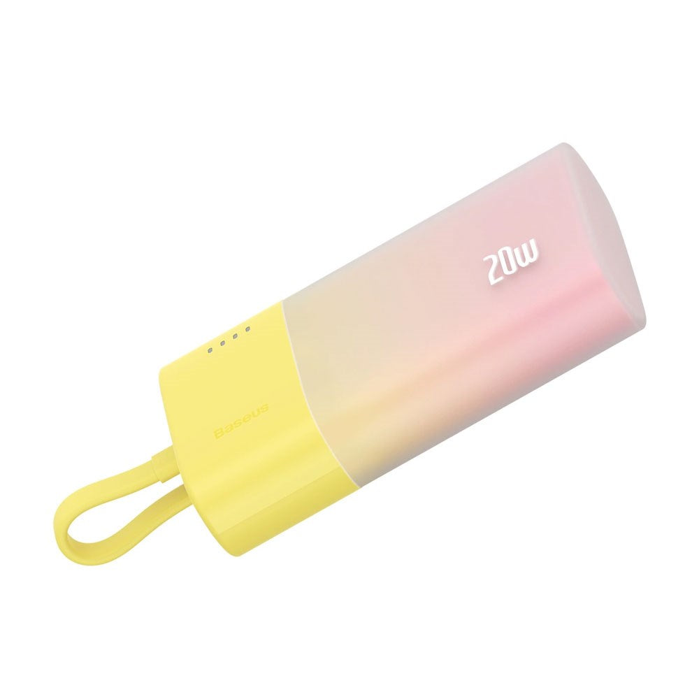 Baseus Popsicle 5200mAh Powerbank 20W med Innebygd Lightning Kabel - Rosa / Gul