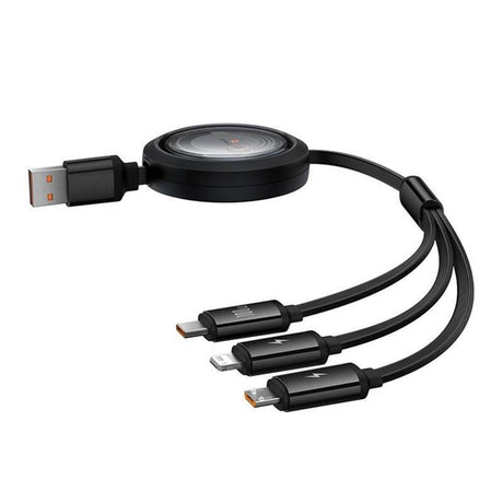 Baseus Free2Draw 3-i-1 Uttrekkbart Multikabel - USB-A til USB-C / Lightning / Micro USB - 1.1m - Svart