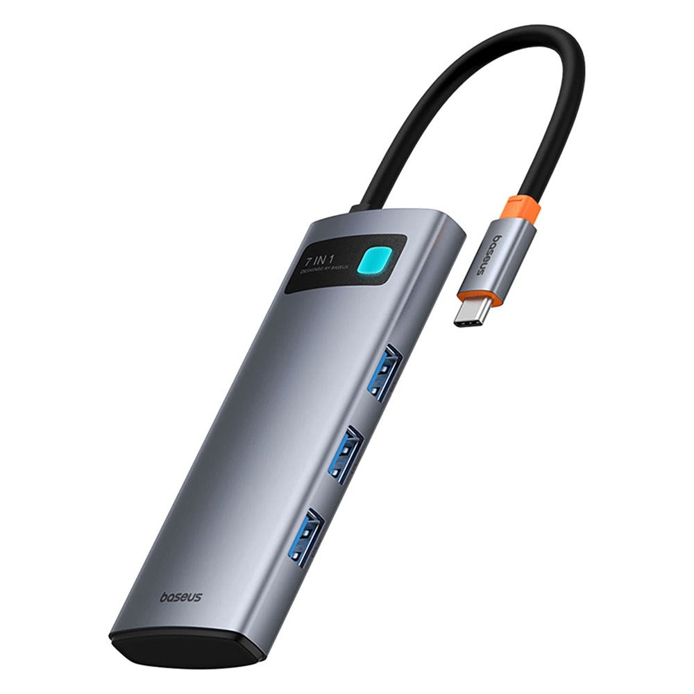 Baseus 7-i-1 USB-C Multiportadapter med 3 x USB-A 1 x USB-C 1 x HDMI 1 x SD-Kortleser 1 x MicroSD-Kortleser - Grå