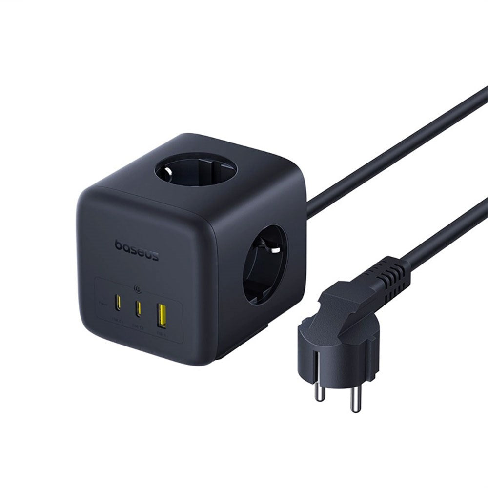 Baseus 67W Strømskinne med 3 x Schuko - 2 USB-C - 1 x USB-A - 1,5m - Grå