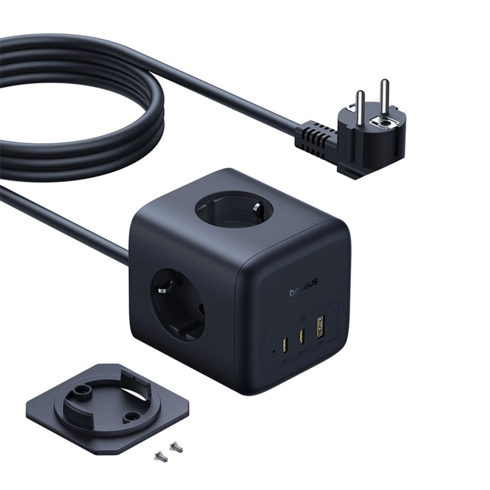 Baseus 67W Strømskinne med 3 x Schuko - 2 USB-C - 1 x USB-A - 1,5m - Grå