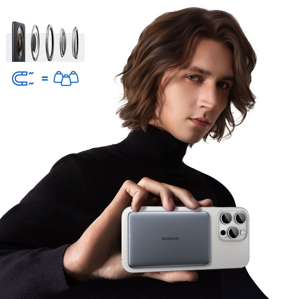 Baseus PicoGo 5000mAh Powerbank 20W inkl. USB-C Kabel - MagSafe Kompatibel - Grå