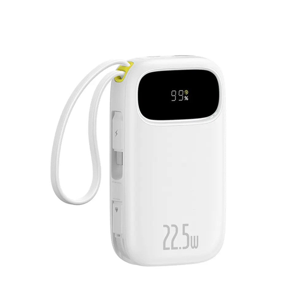 Baseus EnerFill 10 000 mAh Powerbank 22,5 W med Innebygd USB-C- & Lightning-Kabel - Hvit