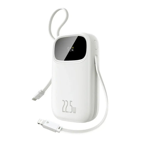 Baseus EnerFill 10 000 mAh Powerbank 22,5 W med Innebygd USB-C- & Lightning-Kabel - Hvit