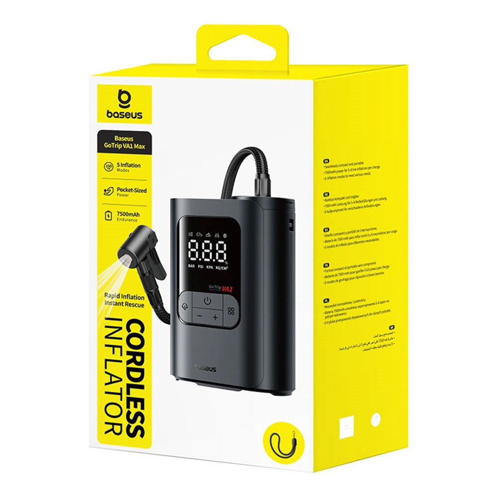 Baseus GoTrip Trådløs Pumpe Minikompressor - 7500 mAh - Mørkegrå