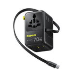 Baseus EnerCore 70W 6-i-1 Reiseadapter m. Uttrekkbart USB-C Kabel - Svart