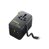 Baseus EnerCore 70W 6-i-1 Reiseadapter m. Uttrekkbart USB-C Kabel - Svart