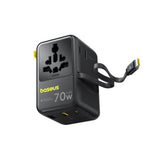 Baseus EnerCore 70W 6-i-1 Reiseadapter m. Uttrekkbart USB-C Kabel - Svart