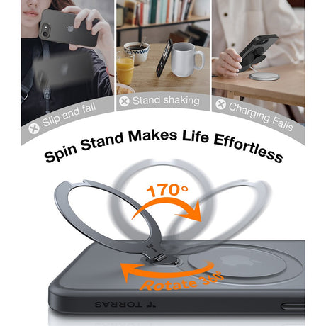 TORRAS iPhone 16e Ostand Spin Hybrid Deksel med Kickstand - Svart