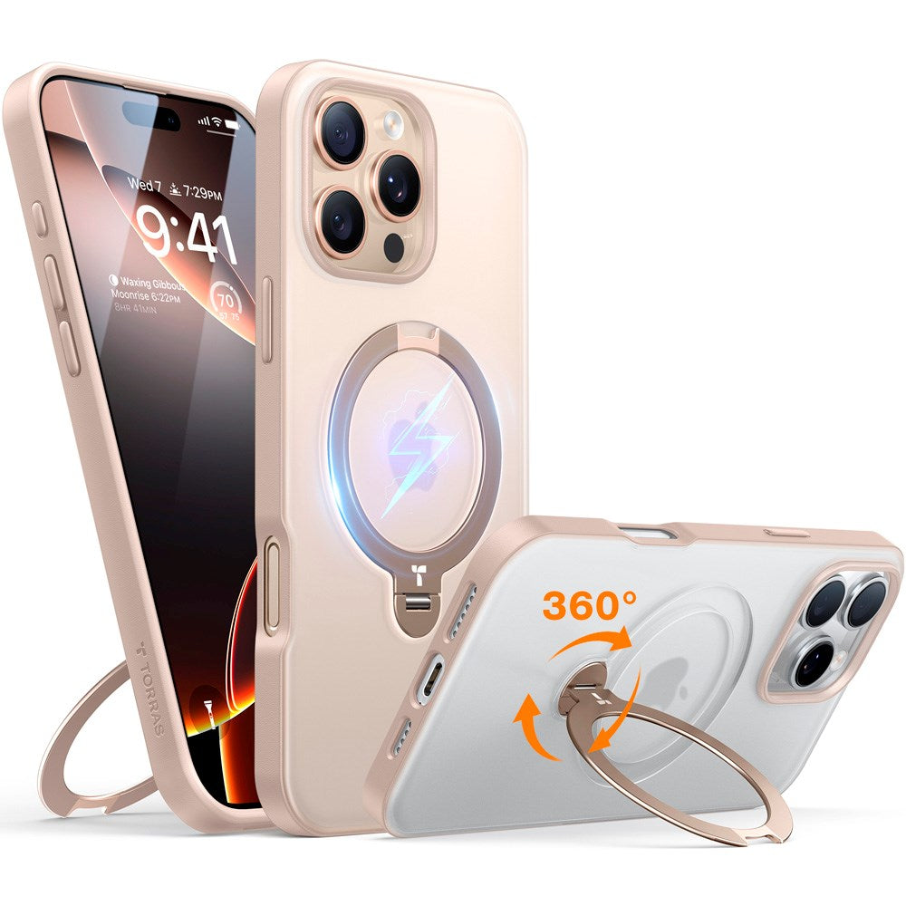 TORRAS iPhone 16 Pro Hybrid Plast Deksel m. Ståfunksjon - MagSafe Kompatibel - Gull