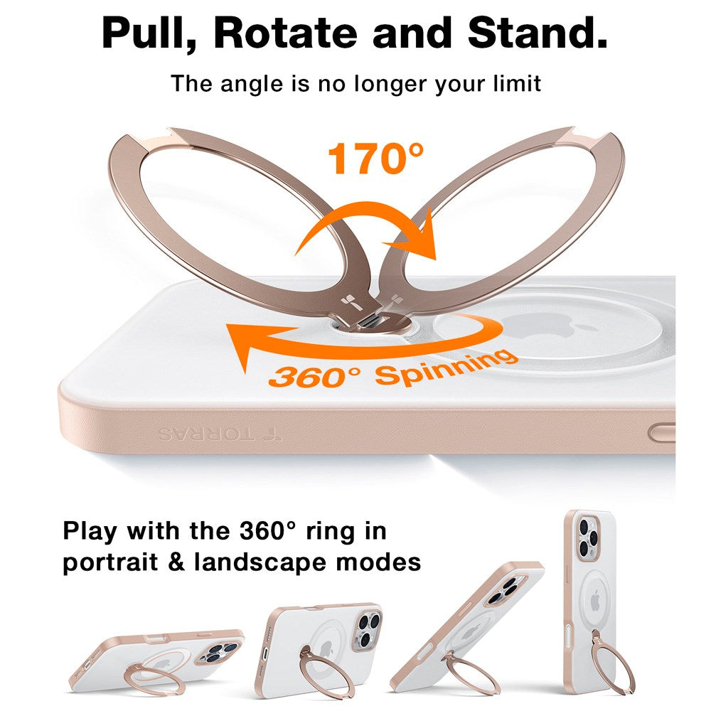 TORRAS iPhone 16 Pro Hybrid Plast Deksel m. Ståfunksjon - MagSafe Kompatibel - Gull