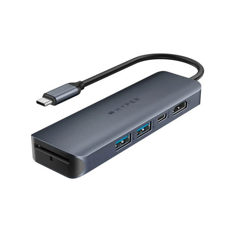Hyper HyperDrive Ecosmart 6-i-1 USB-C-Hub med USB-A / USB-C / HDMI / Ethernet / SD-Kort – Grå