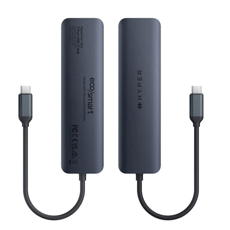 Hyper HyperDrive Ecosmart 7-i-1 USB-C-Hub med USB-A / USB-C / HDMI / Ethernet / SD- & MicroSD-Kort – Grå