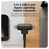 Hyper HyperJuice 60W 2-i-1 Hybrid Silikon USB-C til USB-C & Lightning Kabel - 1.5m - Svart