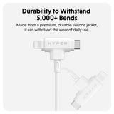 Hyper HyperJuice 60W 2-i-1 Hybrid Silikon USB-C til USB-C & Lightning Kabel - 1.5m - Hvit